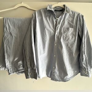 Women’s Ralph Lauren small blue and white striped pajama set.
